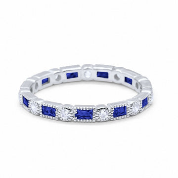 Full Eternity Wedding Band Simulated Blue Sapphire CZ 925 Sterling Silver
